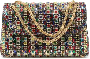 Rhinestone Evening Clutch Purse Silver Crystal Diamond Evening Bag Colorful Shoulder Crossbody Handbags for Wedding