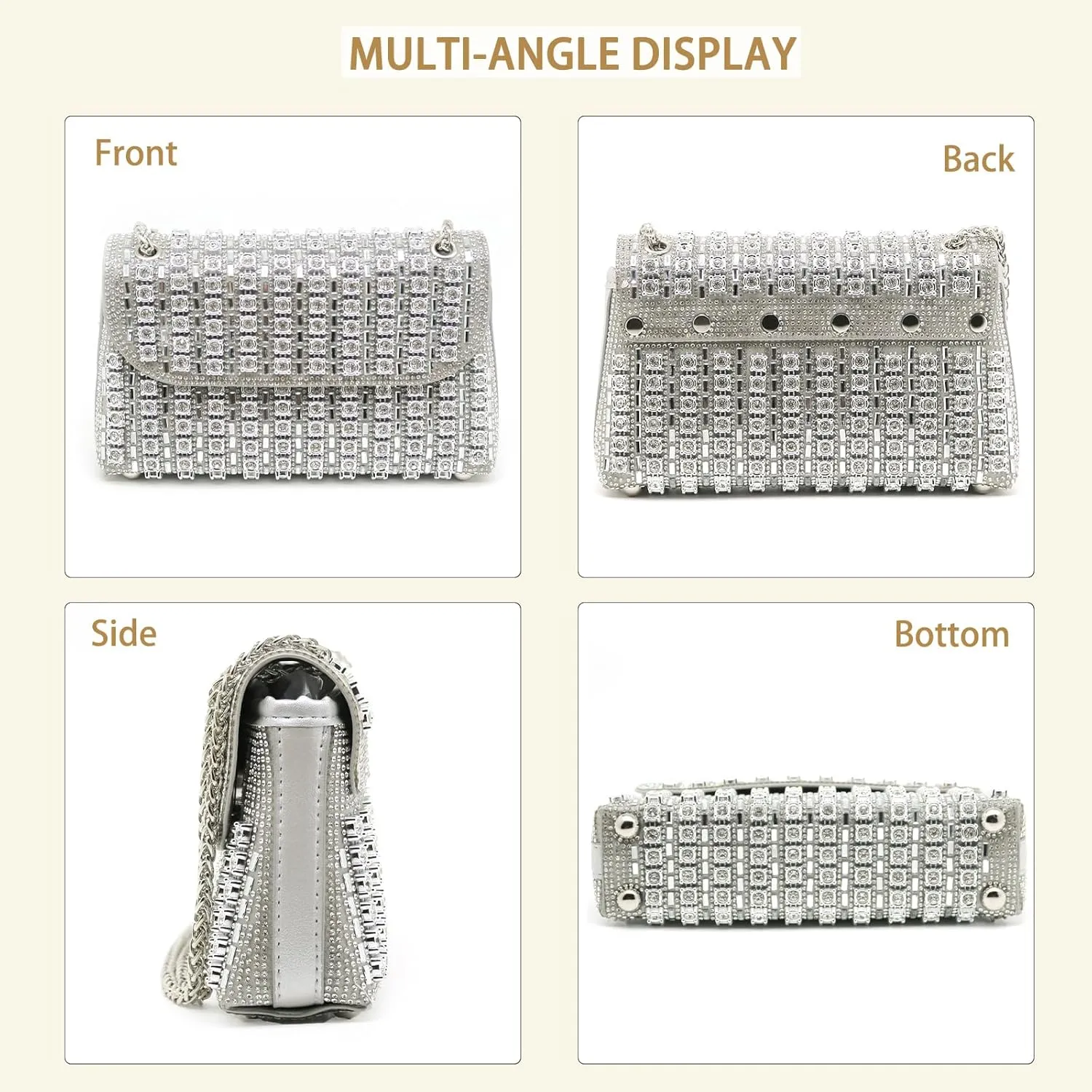 Rhinestone Evening Clutch Purse Silver Crystal Diamond Evening Bag Colorful Shoulder Crossbody Handbags for Wedding
