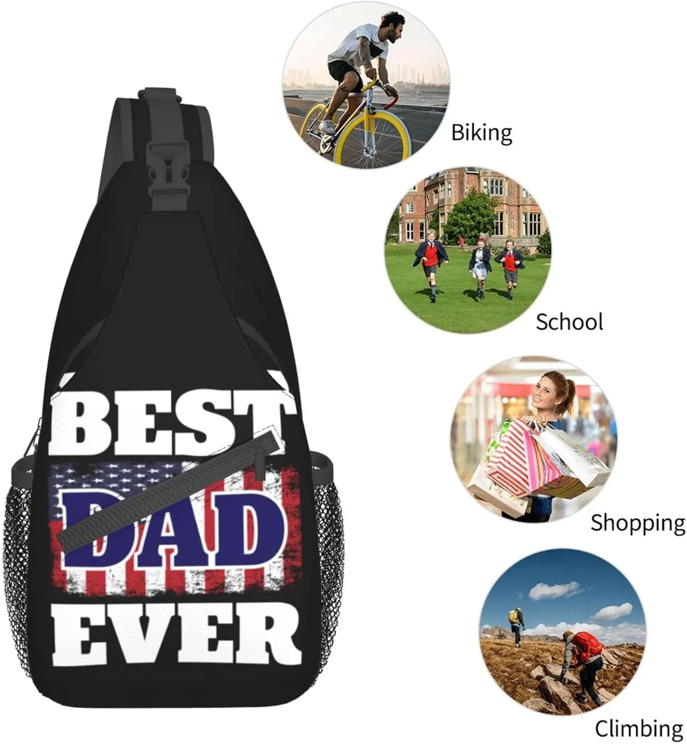 RIMENCH Crossbody Sling Backpack Sling Bag American flag best dad ever Small Chest Bag Daypack Fanny Pack Cross Body Bag For Hiking Traveling Outdoors