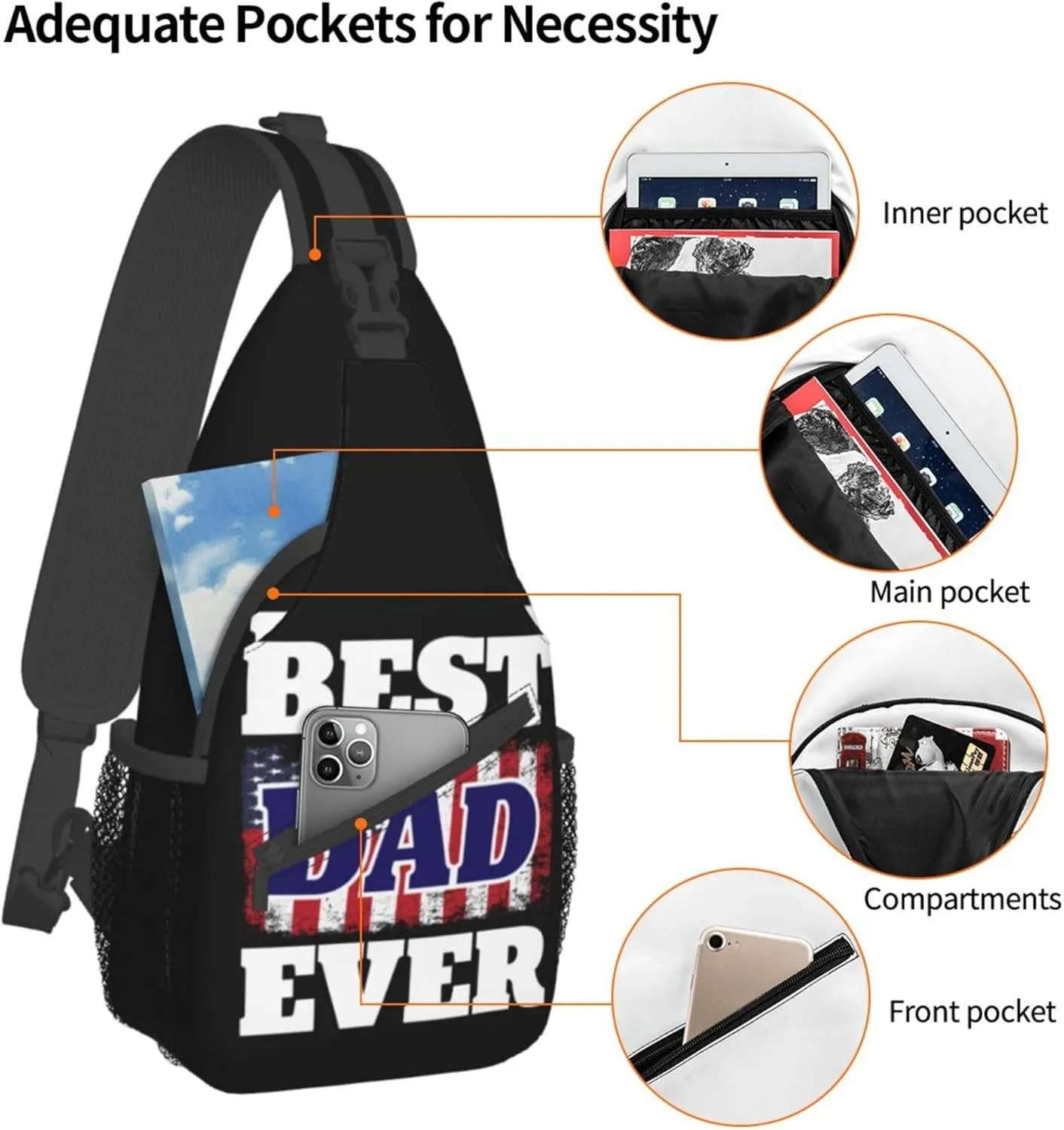 RIMENCH Crossbody Sling Backpack Sling Bag American flag best dad ever Small Chest Bag Daypack Fanny Pack Cross Body Bag For Hiking Traveling Outdoors