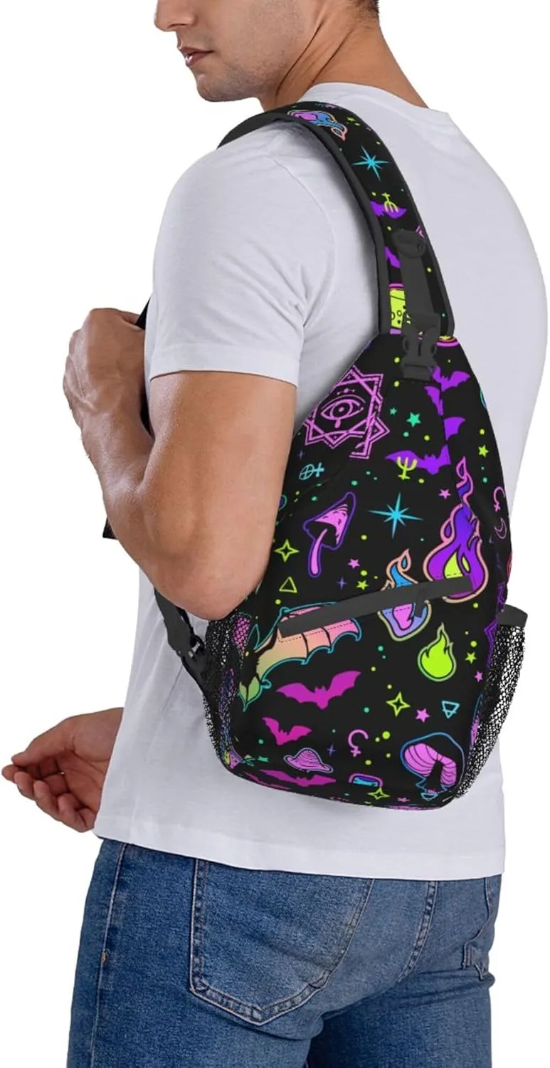 RIMENCH halloween goth Witchy Witch Sling Bag Sling Backpack Crossbody Chest Bag Daypack For Hiking Travel