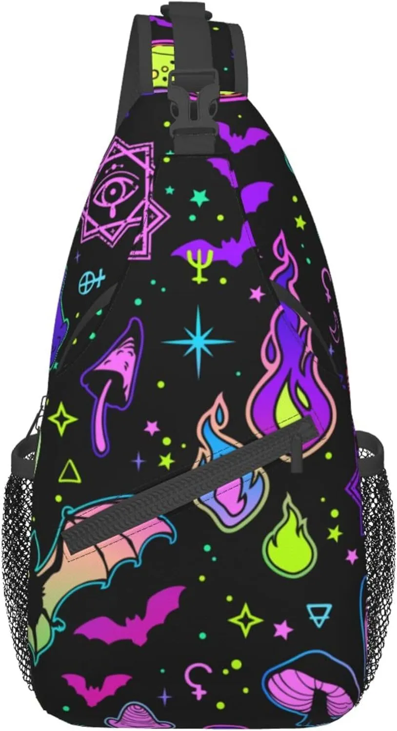 RIMENCH halloween goth Witchy Witch Sling Bag Sling Backpack Crossbody Chest Bag Daypack For Hiking Travel