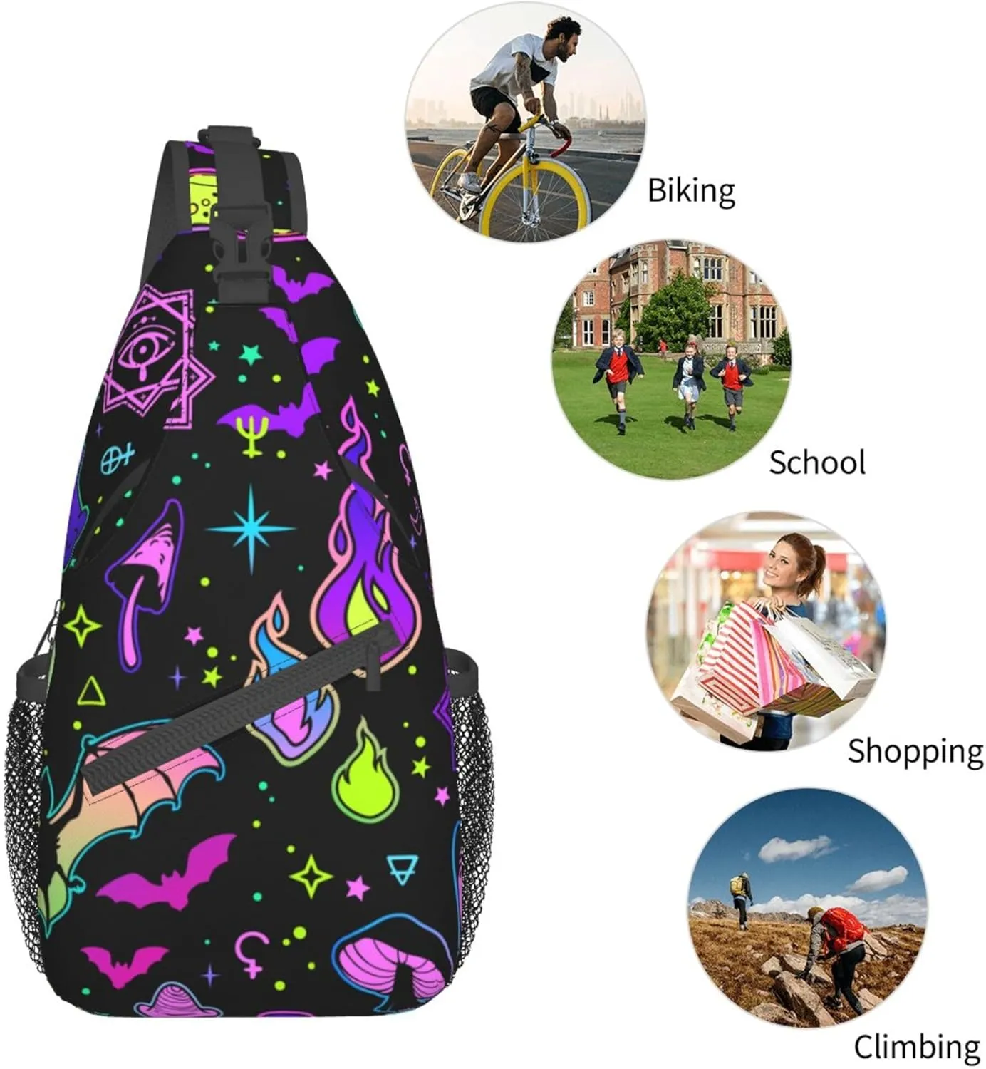 RIMENCH halloween goth Witchy Witch Sling Bag Sling Backpack Crossbody Chest Bag Daypack For Hiking Travel