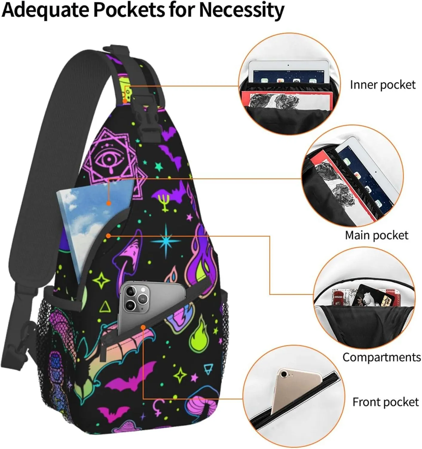RIMENCH halloween goth Witchy Witch Sling Bag Sling Backpack Crossbody Chest Bag Daypack For Hiking Travel