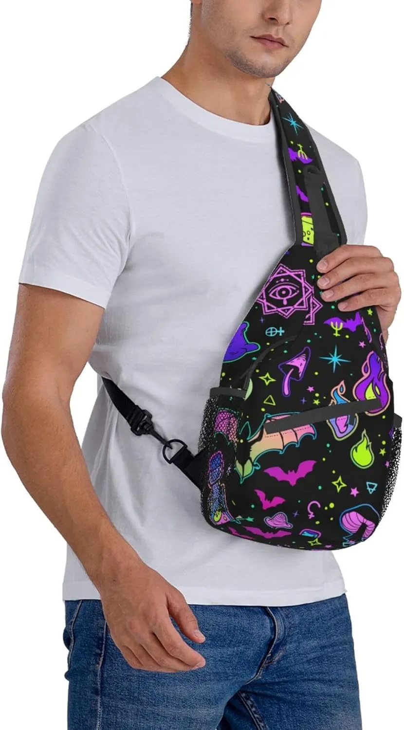 RIMENCH halloween goth Witchy Witch Sling Bag Sling Backpack Crossbody Chest Bag Daypack For Hiking Travel
