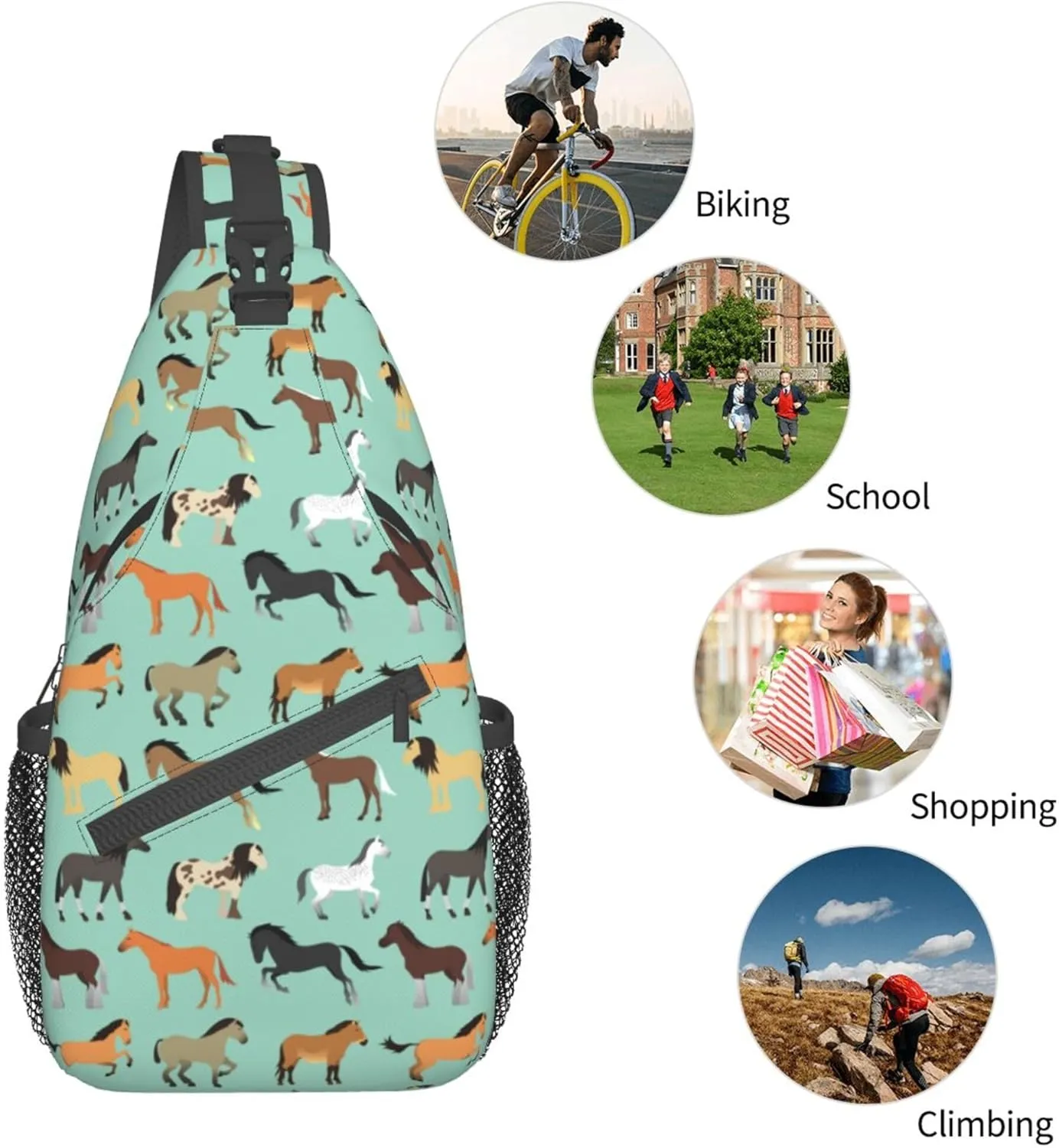 RIMENCH Men & Women animal print horse Chest Crossbody Fashion Chest Package Multipurpose Sling Backpack For Picnics, Hiking, Beach, Gym