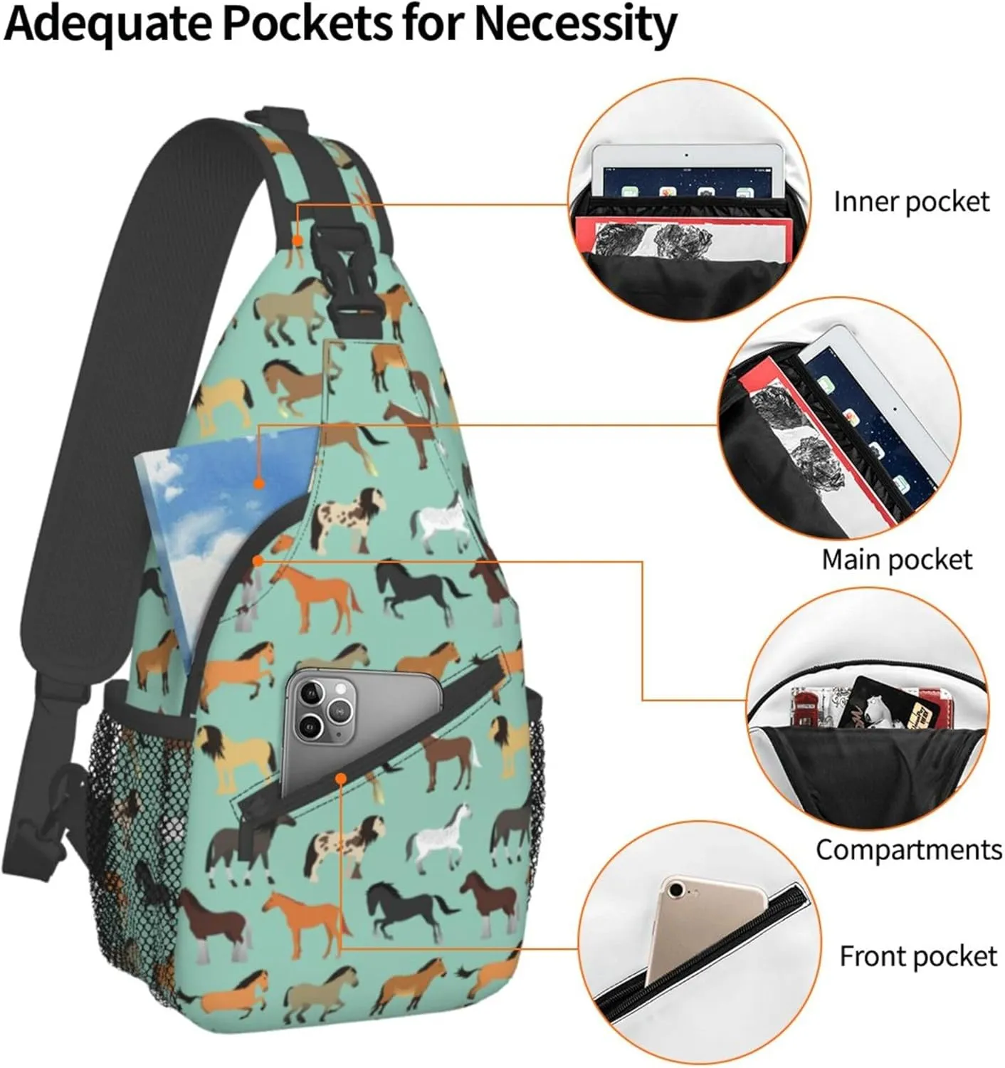 RIMENCH Men & Women animal print horse Chest Crossbody Fashion Chest Package Multipurpose Sling Backpack For Picnics, Hiking, Beach, Gym