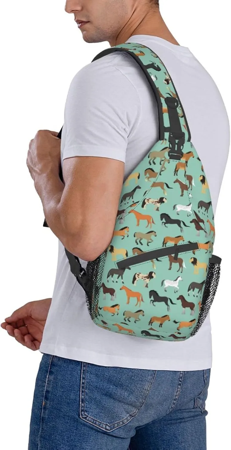 RIMENCH Men & Women animal print horse Chest Crossbody Fashion Chest Package Multipurpose Sling Backpack For Picnics, Hiking, Beach, Gym