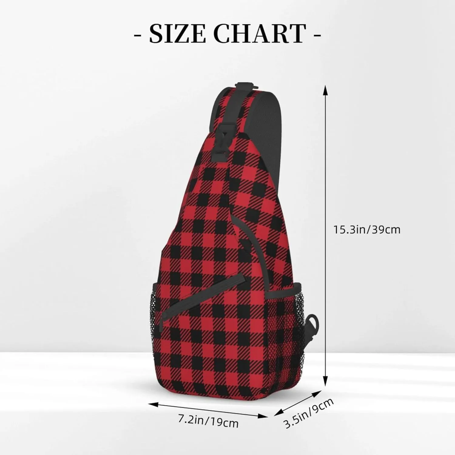 RIMENCH Sling Bag Crossbody Sling Backpack Water Resistant Shoulder Bag Outdoor Travel Hiking Daypack For Men Women (Red Black Buffalo Check Plaid Christmas)