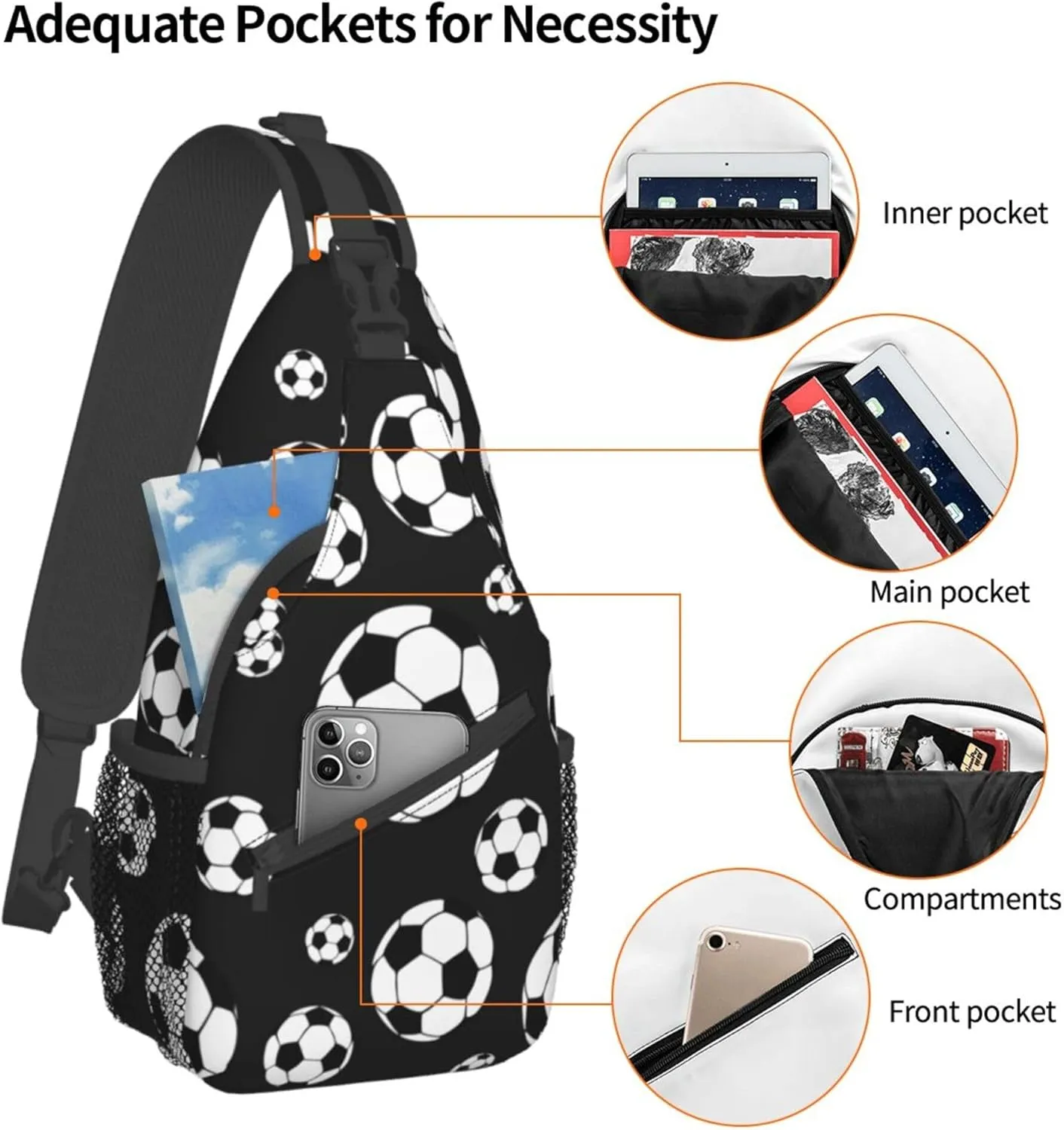 RIMENCH Sling Bag Multipurpose Crossbody Bags Casual soccer balls football Sling Bag Anti-Theft Sling Backpack With Adjustable Strap
