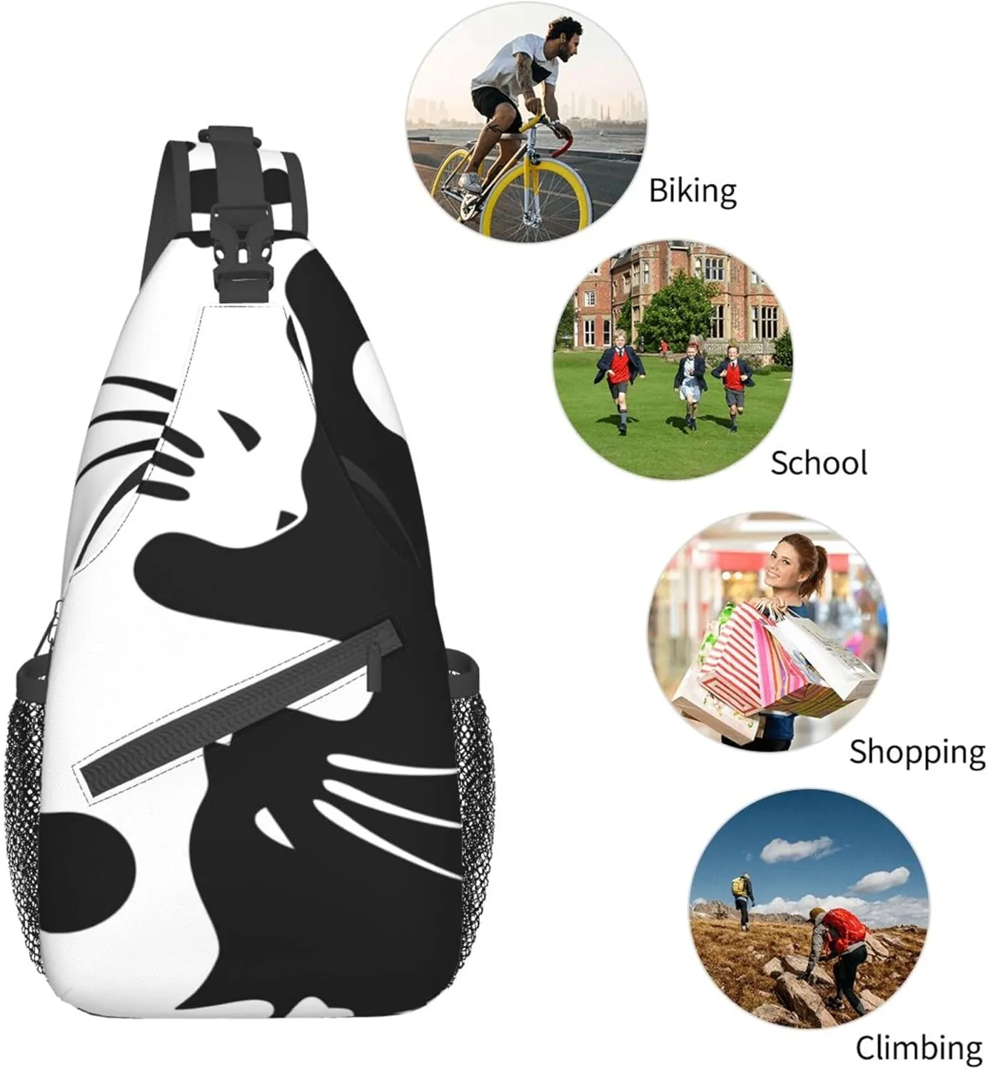RIMENCH Sling Bag Waterproof Sling Bags Shoulder Backpack With Adjustable Strap For Sport, Travel, Workout Fashion Yin Yang Black and white Sleepy Cat Chest Bag