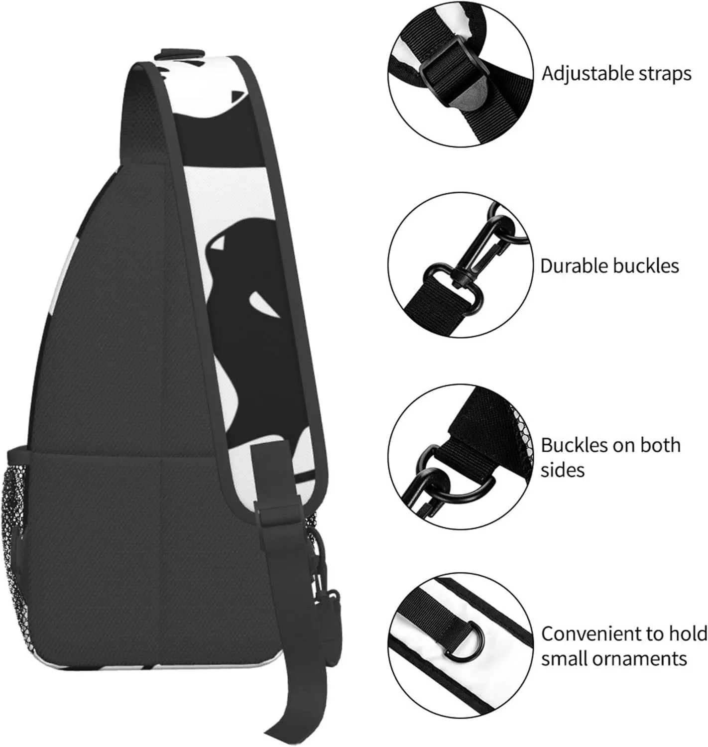 RIMENCH Sling Bag Waterproof Sling Bags Shoulder Backpack With Adjustable Strap For Sport, Travel, Workout Fashion Yin Yang Black and white Sleepy Cat Chest Bag