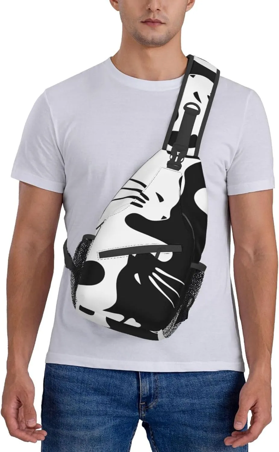 RIMENCH Sling Bag Waterproof Sling Bags Shoulder Backpack With Adjustable Strap For Sport, Travel, Workout Fashion Yin Yang Black and white Sleepy Cat Chest Bag