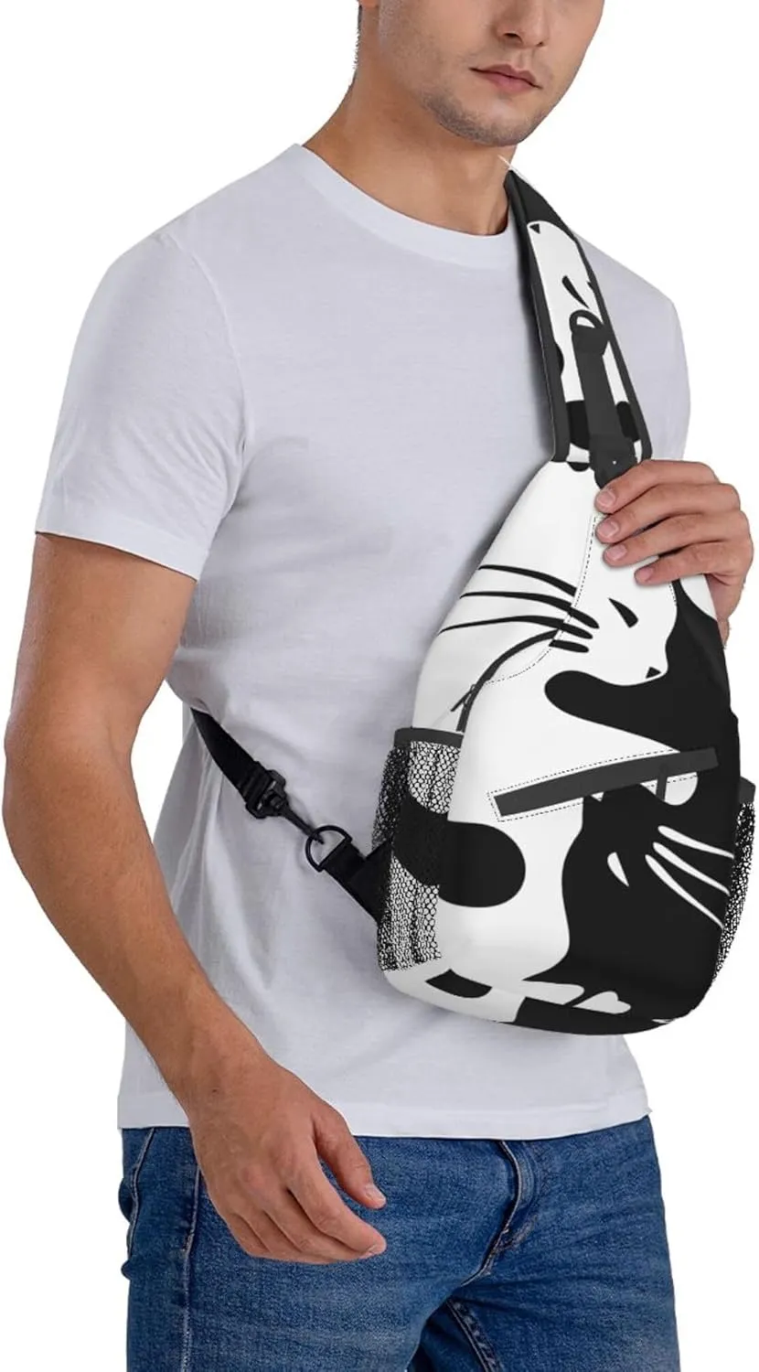 RIMENCH Sling Bag Waterproof Sling Bags Shoulder Backpack With Adjustable Strap For Sport, Travel, Workout Fashion Yin Yang Black and white Sleepy Cat Chest Bag