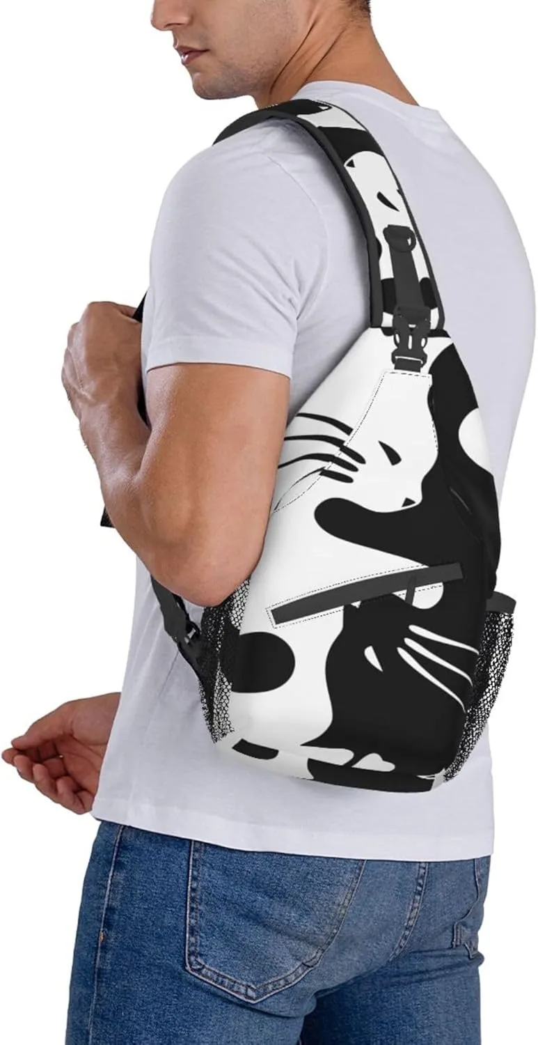 RIMENCH Sling Bag Waterproof Sling Bags Shoulder Backpack With Adjustable Strap For Sport, Travel, Workout Fashion Yin Yang Black and white Sleepy Cat Chest Bag