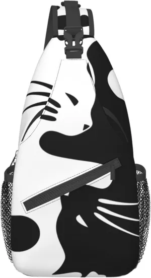 RIMENCH Sling Bag Waterproof Sling Bags Shoulder Backpack With Adjustable Strap For Sport, Travel, Workout Fashion Yin Yang Black and white Sleepy Cat Chest Bag