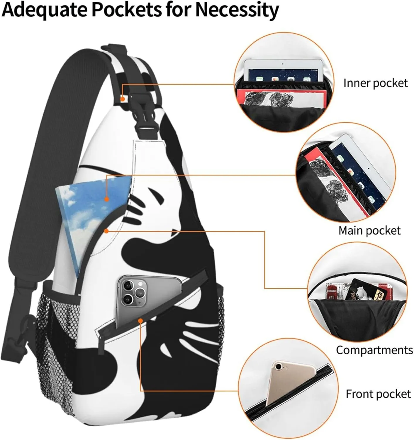 RIMENCH Sling Bag Waterproof Sling Bags Shoulder Backpack With Adjustable Strap For Sport, Travel, Workout Fashion Yin Yang Black and white Sleepy Cat Chest Bag