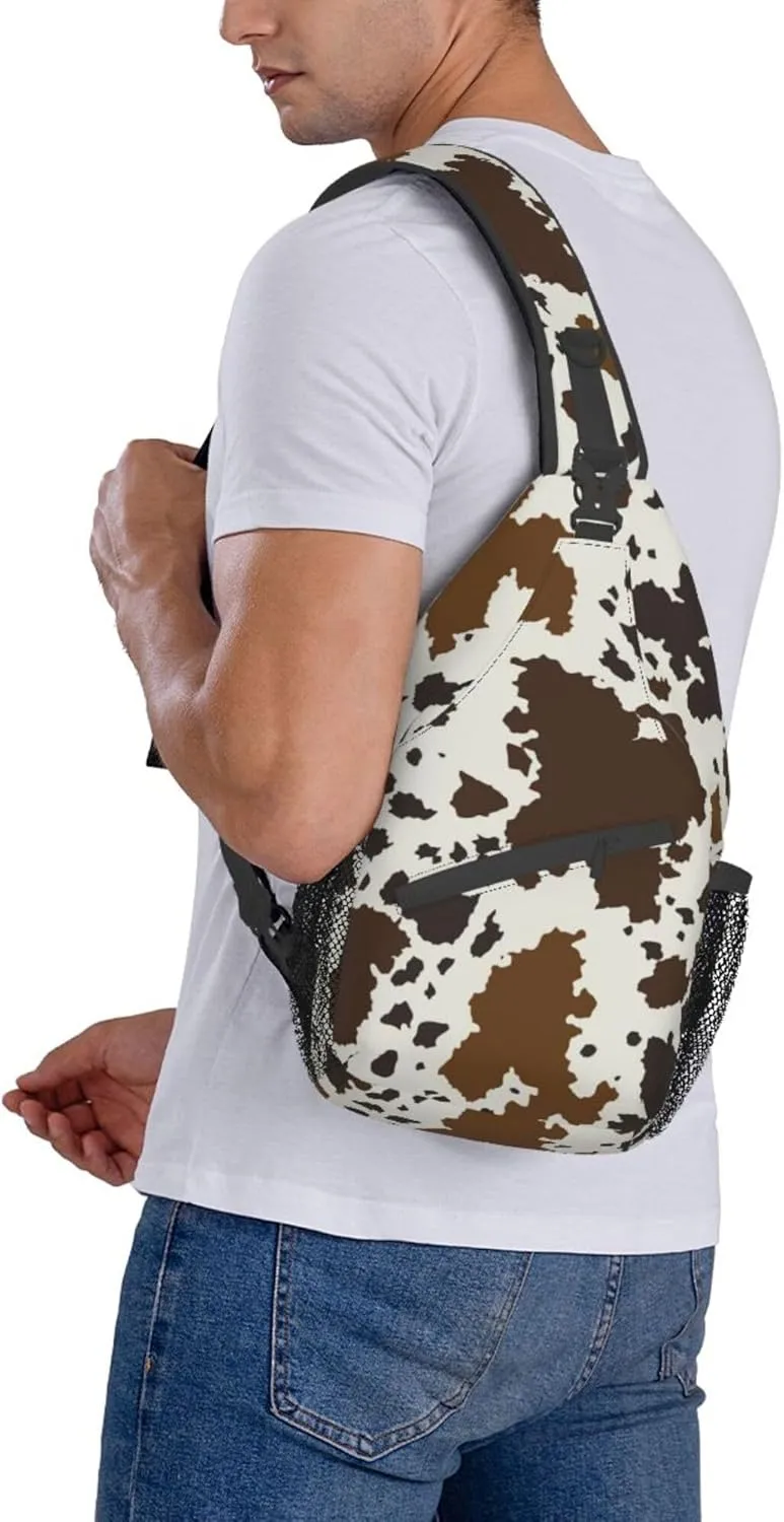 RIMENCH Sling Chest Bag brown skin milk Cow Print Daypack Bicycle Travel Gym Backpack