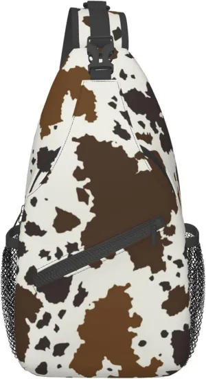 RIMENCH Sling Chest Bag brown skin milk Cow Print Daypack Bicycle Travel Gym Backpack