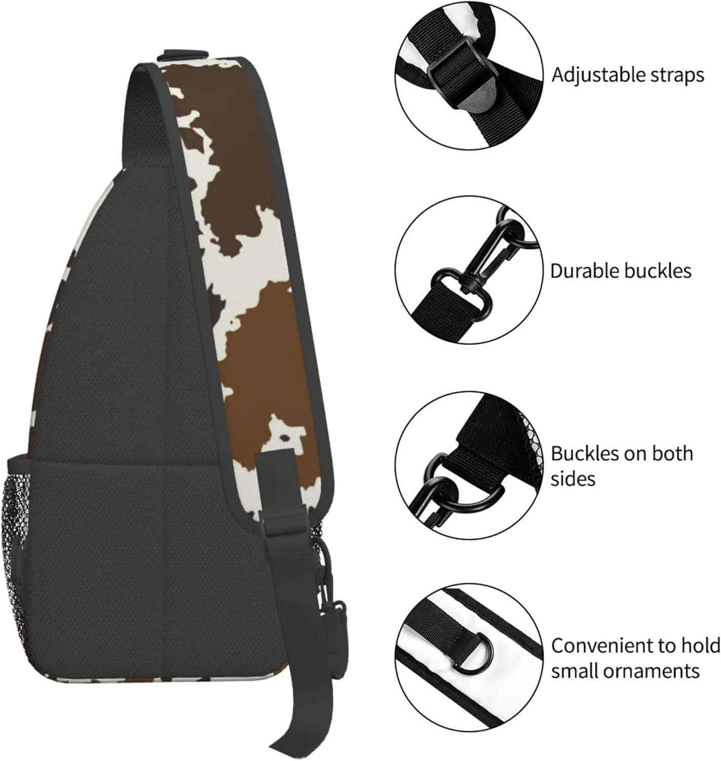 RIMENCH Sling Chest Bag brown skin milk Cow Print Daypack Bicycle Travel Gym Backpack