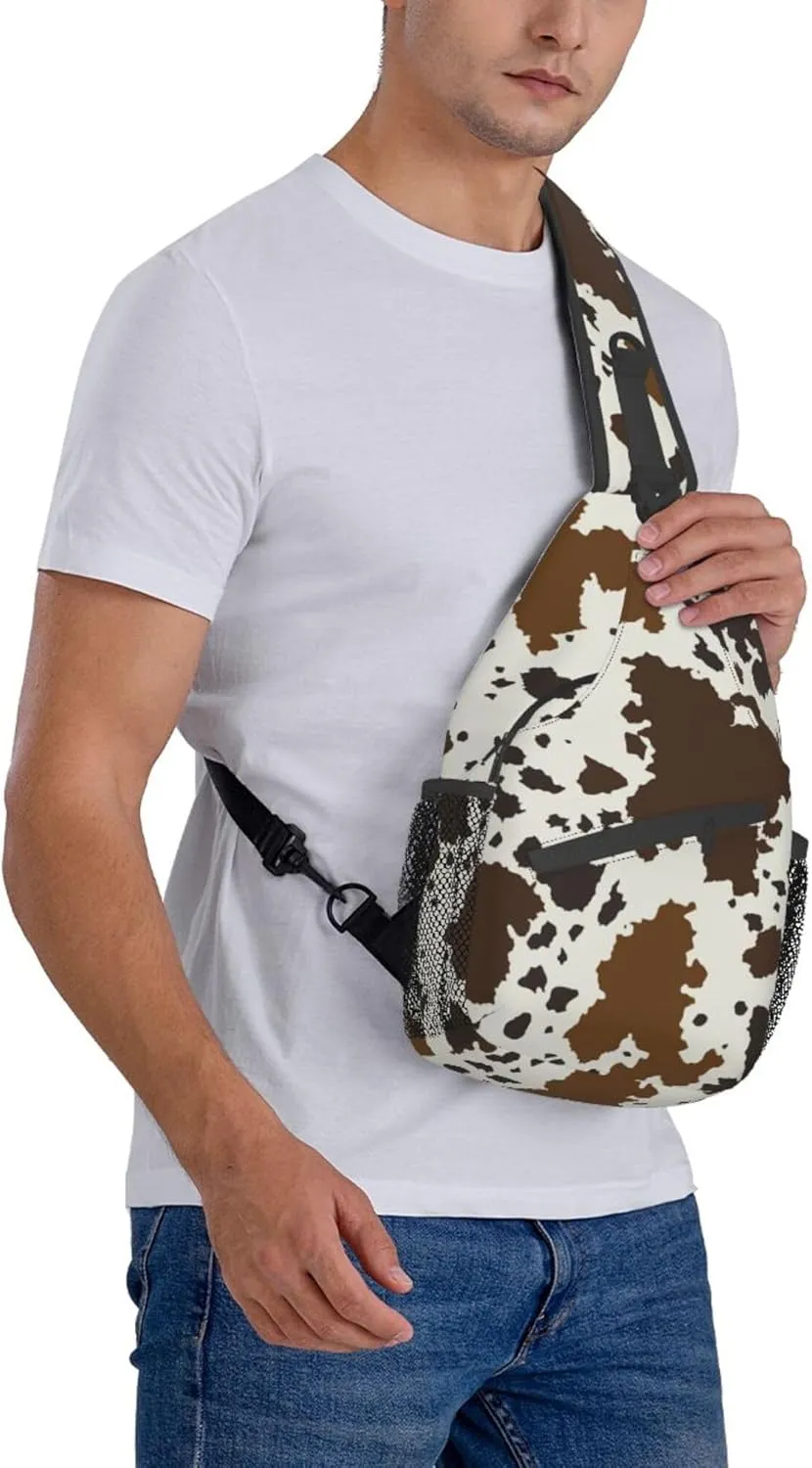 RIMENCH Sling Chest Bag brown skin milk Cow Print Daypack Bicycle Travel Gym Backpack