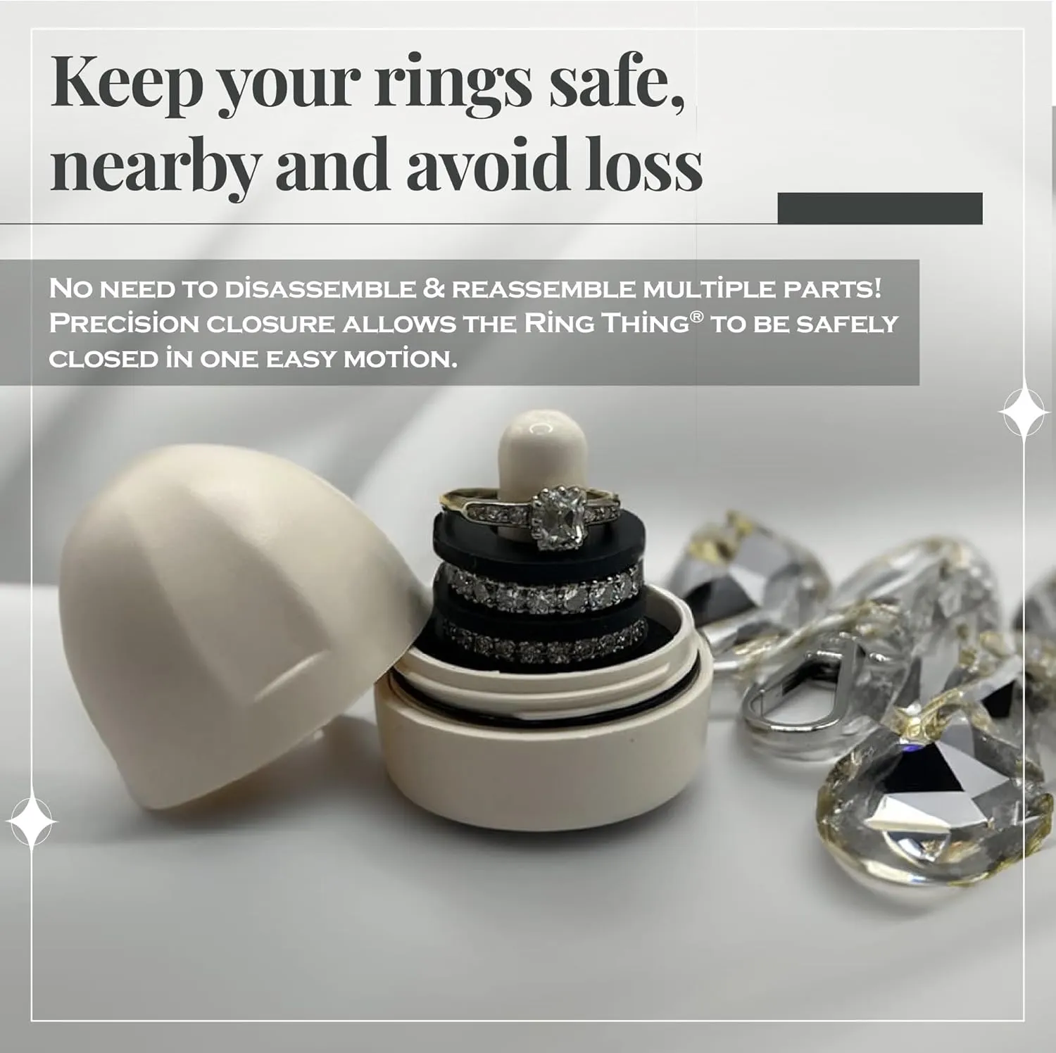 RING THING - Ring Holder Keychain, Jewelry Organizer and Storage, Portable Waterproof Ring Holder, Pill Box Keychain Container, Gym Accessory, and Travel Ring Case (Vanilla)