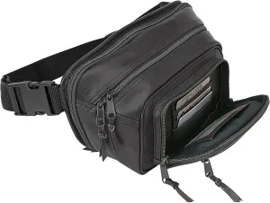 Roma Leathers Gun Concealment Fanny Pack with Extra Pocket - Cowhide Leather, Nylon Belt Strap with Snap Buckle - Black - Medium