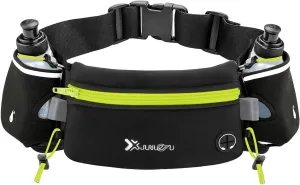Running Belt with Water Bottles(2 x 175ML), Hydration Belt Waterproof Waist Pack Bag Fits iPhones Adjustable Sports Waist Pouch for Marathon Running Hiking Cycling,Green