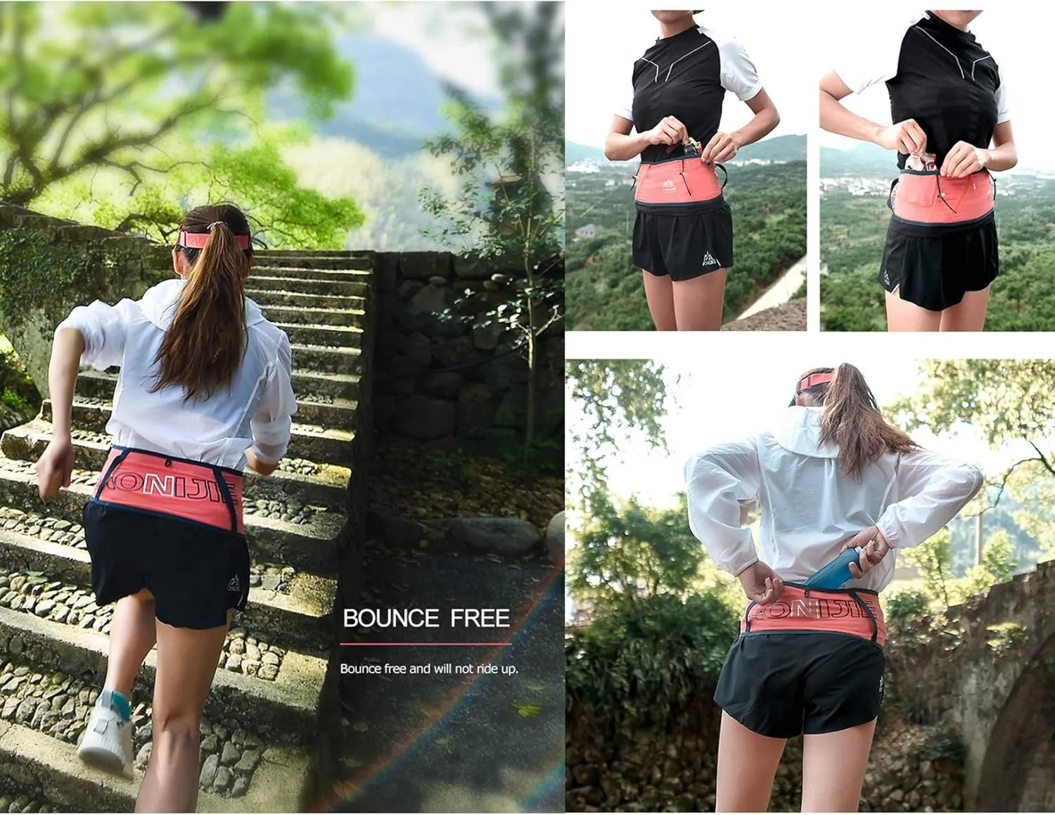 Running Pouch Belt Waist Pack Fanny Bag with 250ml Soft Water Bottle, Bounce Free Fashion Workout Jogging Travelling Money Pocket Belt for Women (Black, Small Size)