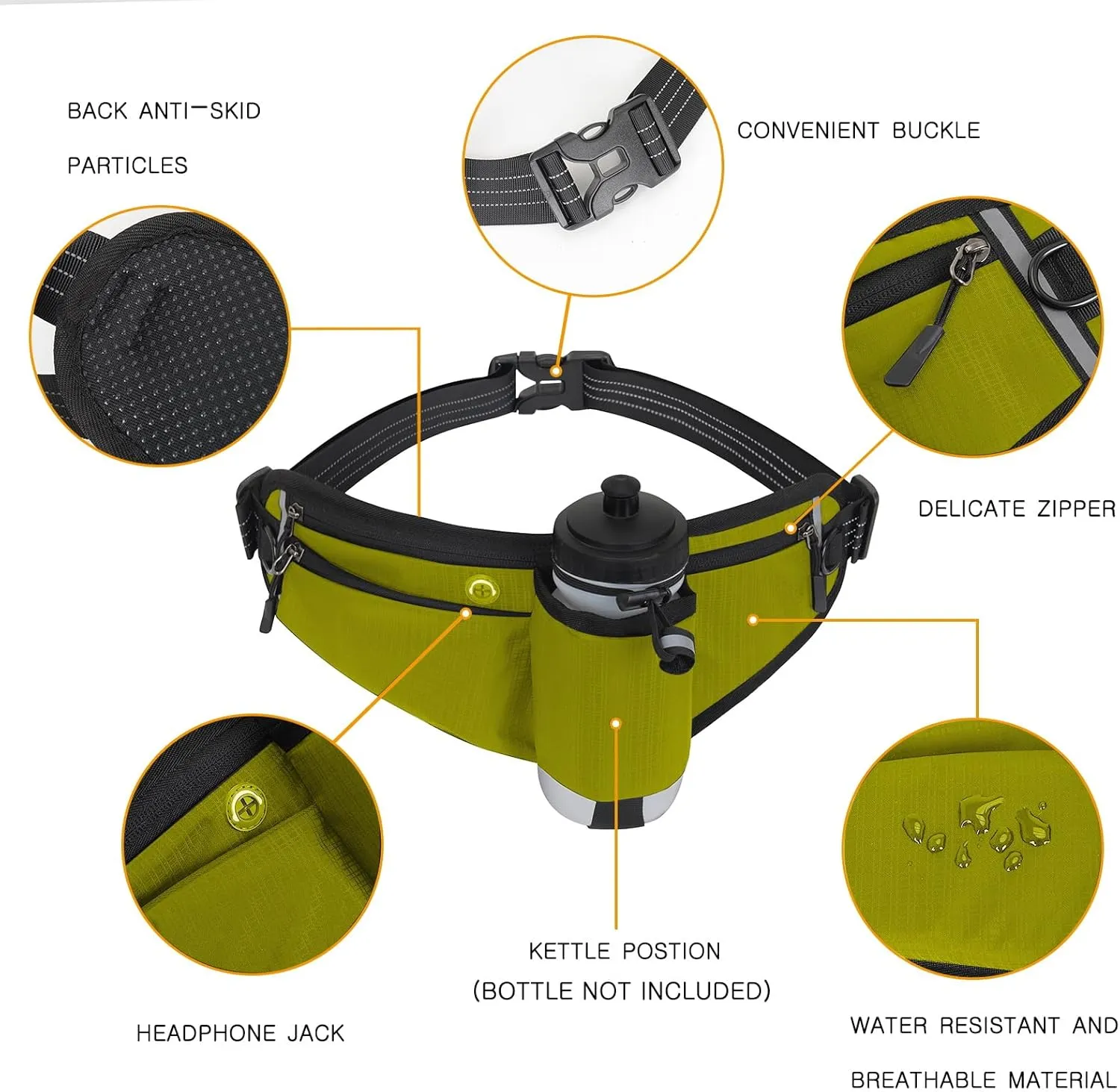 Running Waist Pack,Adjustable Hydration Running Belt Bag with Foldable Water Bottle Holder(Bottles NOT Included),Water Resistant Pouch Pack,for Marathon,Jogging, Cycling,Biking,Hiking (green)