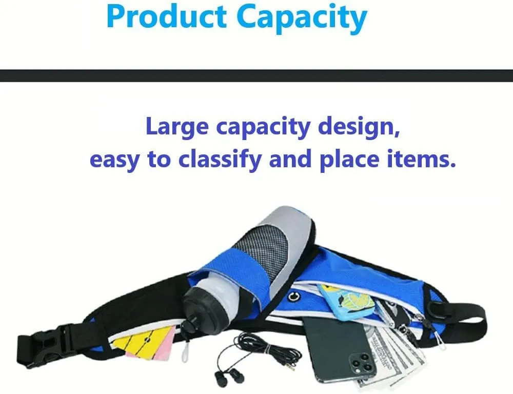Running Waist Packs Large Crossbody Fanny Pack with 3 Zipper Pockets & a Bottle Pocket Enjoy Sports Workout Traveling Running Casual Hands Free Waist Pack for Gifts Phone Bag (NOTincluded Bottle)Black