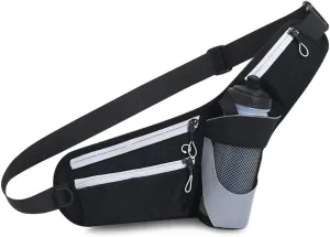 Running Waist Packs Large Crossbody Fanny Pack with 3 Zipper Pockets & a Bottle Pocket Enjoy Sports Workout Traveling Running Casual Hands Free Waist Pack for Gifts Phone Bag (NOTincluded Bottle)Black