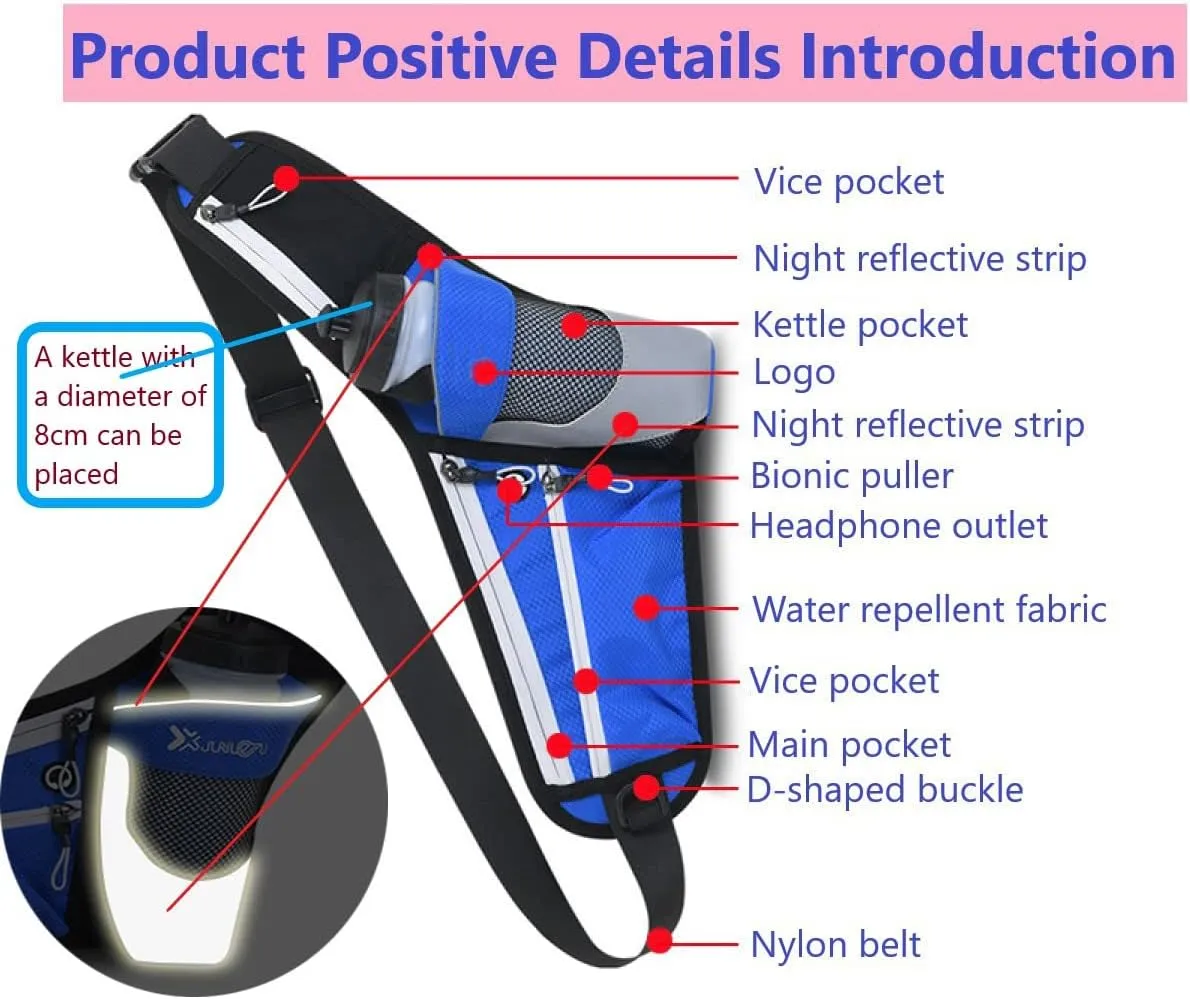 Running Waist Packs Large Crossbody Fanny Pack with 3 Zipper Pockets & a Bottle Pocket Enjoy Sports Workout Traveling Running Casual Hands Free Waist Pack for Gifts Phone Bag (NOTincluded Bottle)Black