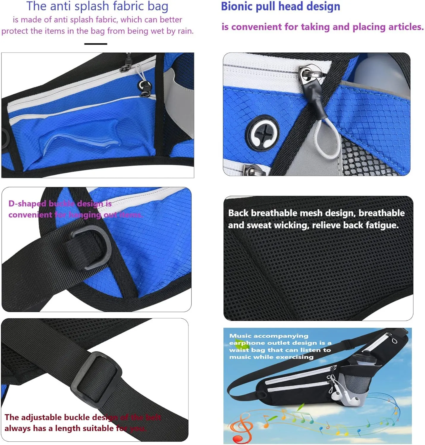 Running Waist Packs Large Crossbody Fanny Pack with 3 Zipper Pockets & a Bottle Pocket Enjoy Sports Workout Traveling Running Casual Hands Free Waist Pack for Gifts Phone Bag (NOTincluded Bottle)Black