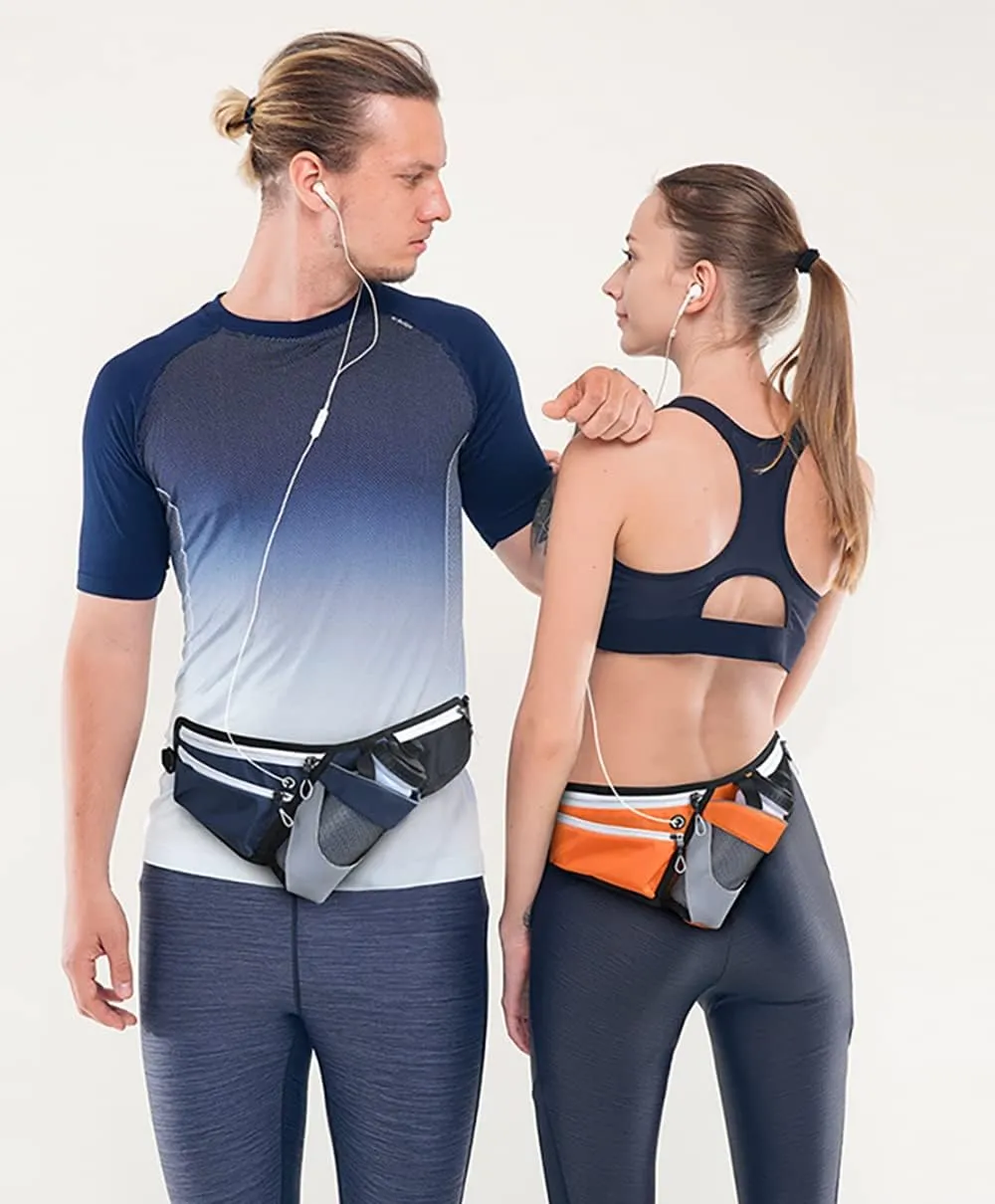 Running Waist Packs Large Crossbody Fanny Pack with 3 Zipper Pockets & a Bottle Pocket Enjoy Sports Workout Traveling Running Casual Hands Free Waist Pack for Gifts Phone Bag (NOTincluded Bottle)Black
