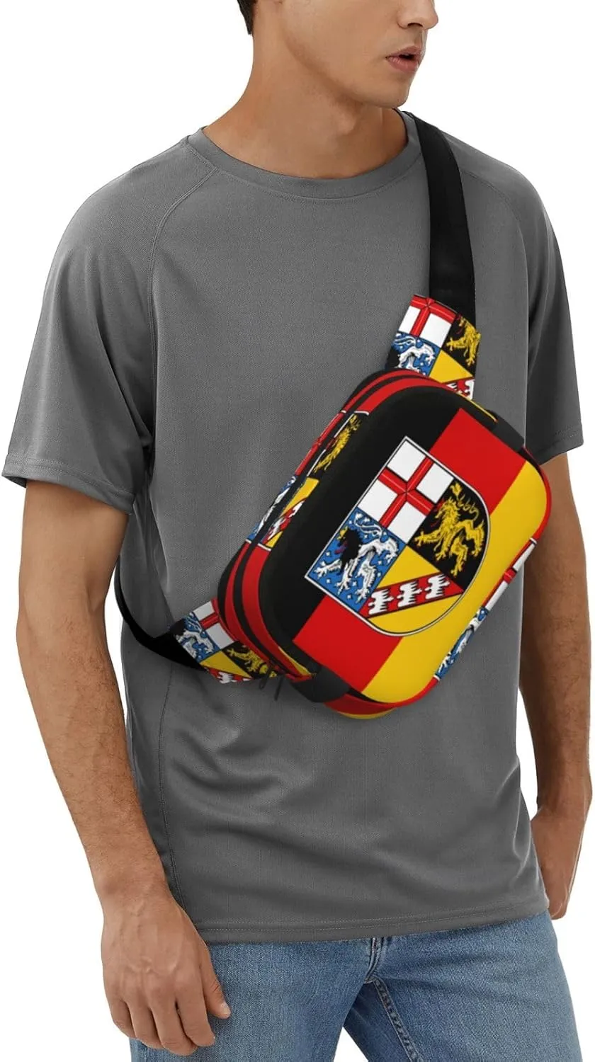 Saarland flags Square double - layer fanny pack with adjustable shoulder strap - travelling fanny pack - perfect for outdoor sports