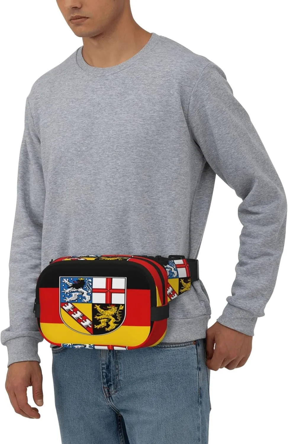Saarland flags Square double - layer fanny pack with adjustable shoulder strap - travelling fanny pack - perfect for outdoor sports