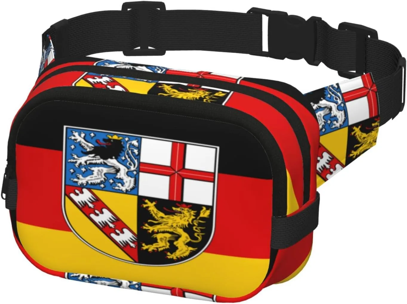 Saarland flags Square double - layer fanny pack with adjustable shoulder strap - travelling fanny pack - perfect for outdoor sports