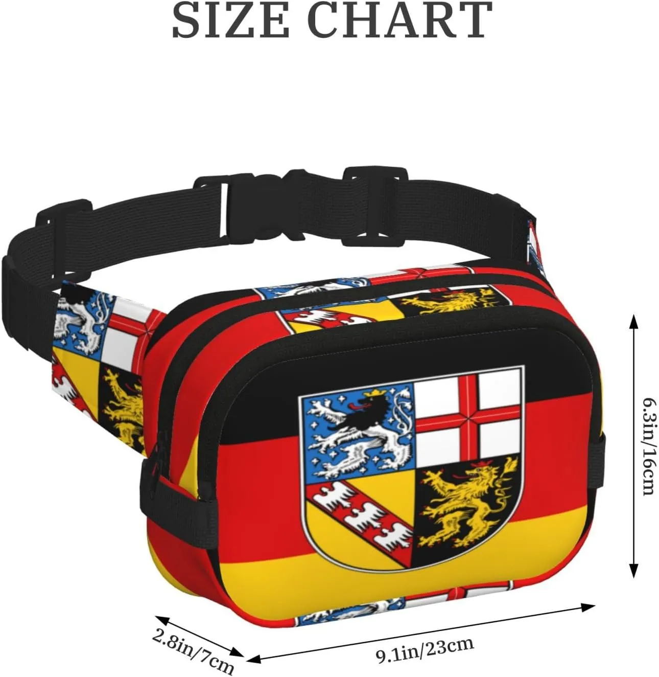 Saarland flags Square double - layer fanny pack with adjustable shoulder strap - travelling fanny pack - perfect for outdoor sports