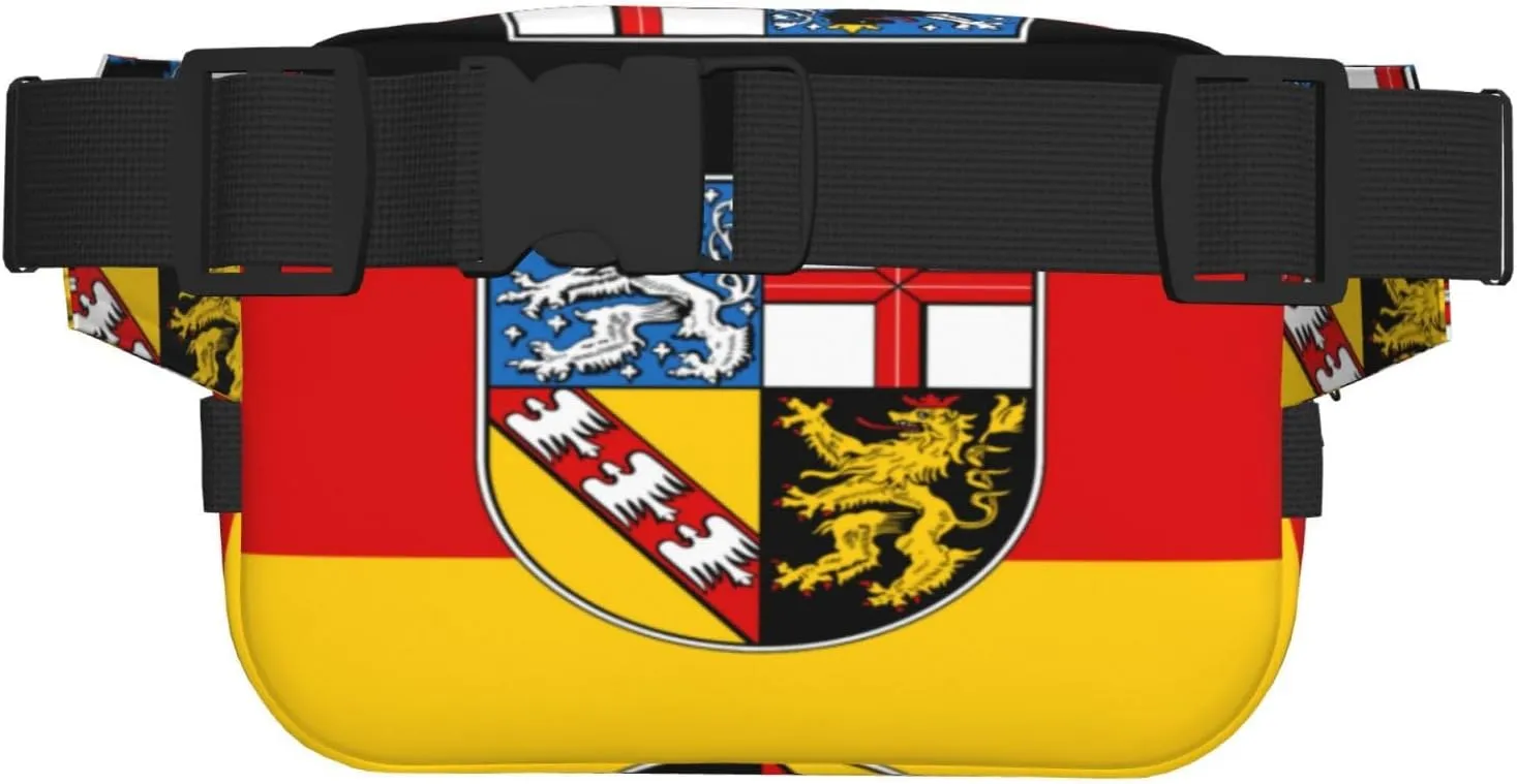 Saarland flags Square double - layer fanny pack with adjustable shoulder strap - travelling fanny pack - perfect for outdoor sports