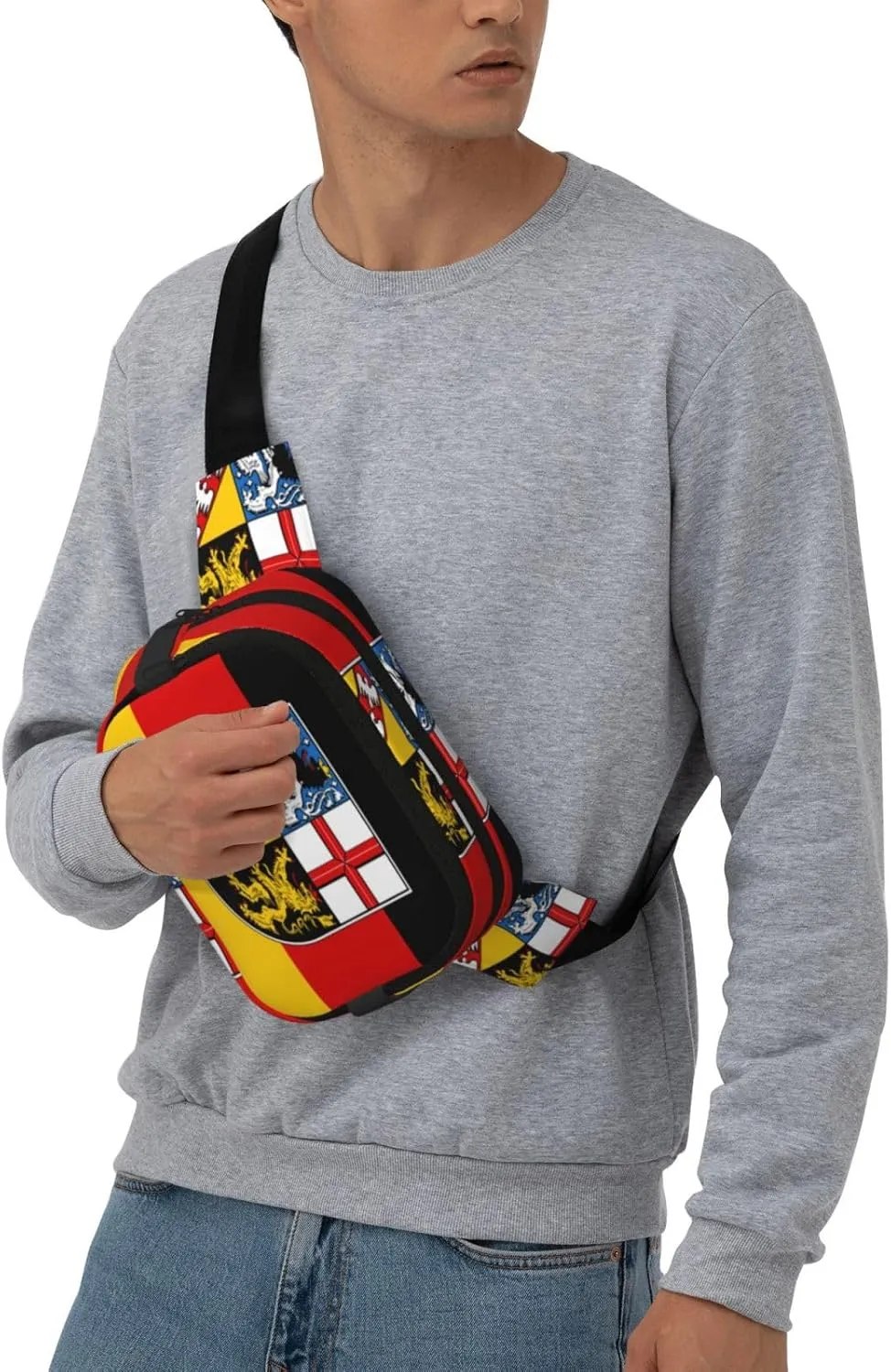 Saarland flags Square double - layer fanny pack with adjustable shoulder strap - travelling fanny pack - perfect for outdoor sports