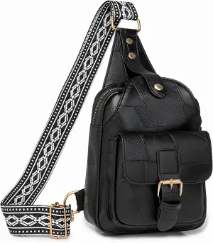 Saddhu Sling Bag for Women Men Leather Crossbody Backpack Cross Body Chest Bag Casual Small Daypack Purse for Hiking Travel