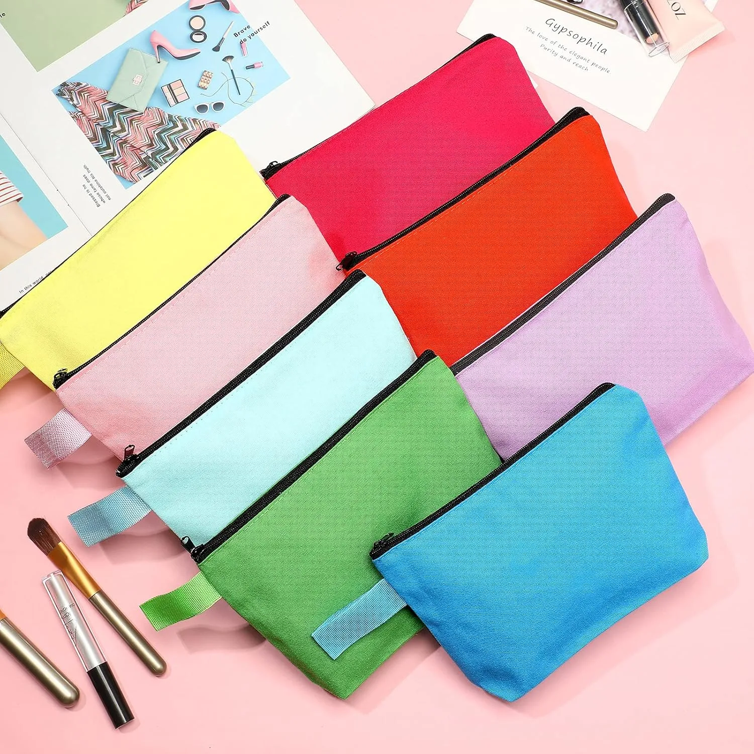 Saintrygo 10 Pieces Canvas Makeup Bags Bulk for Women Travel Cosmetic Organizer Plain Storage Pouch Multi-Purpose Blank Travel Toiletry DIY Craft Bags with Zipper(Pastel,9.8 x 5 x 2 Inch)