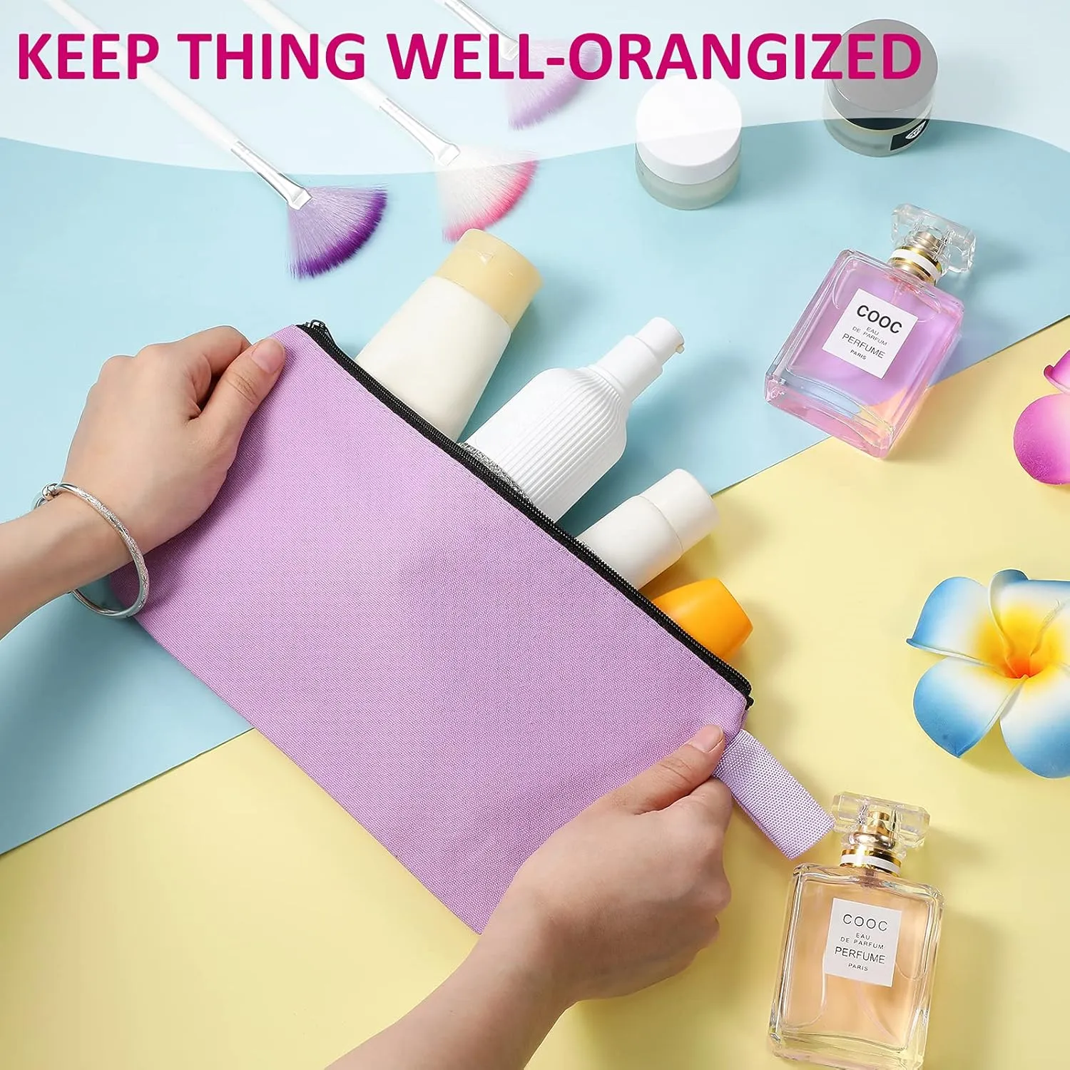 Saintrygo 10 Pieces Canvas Makeup Bags Bulk for Women Travel Cosmetic Organizer Plain Storage Pouch Multi-Purpose Blank Travel Toiletry DIY Craft Bags with Zipper(Pastel,9.8 x 5 x 2 Inch)