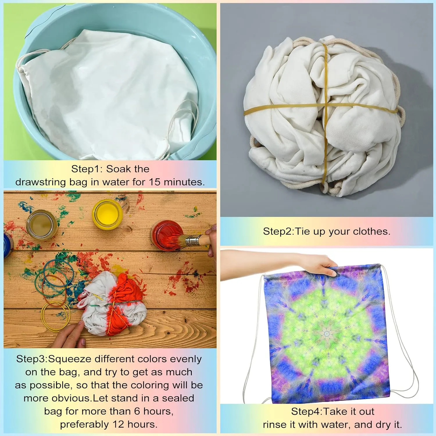 Saintrygo 24 Pcs Tie Dye Bags Cotton Drawstring Bags Sublimation Blank Backpack Drawstring Tote Items to Tie Dye