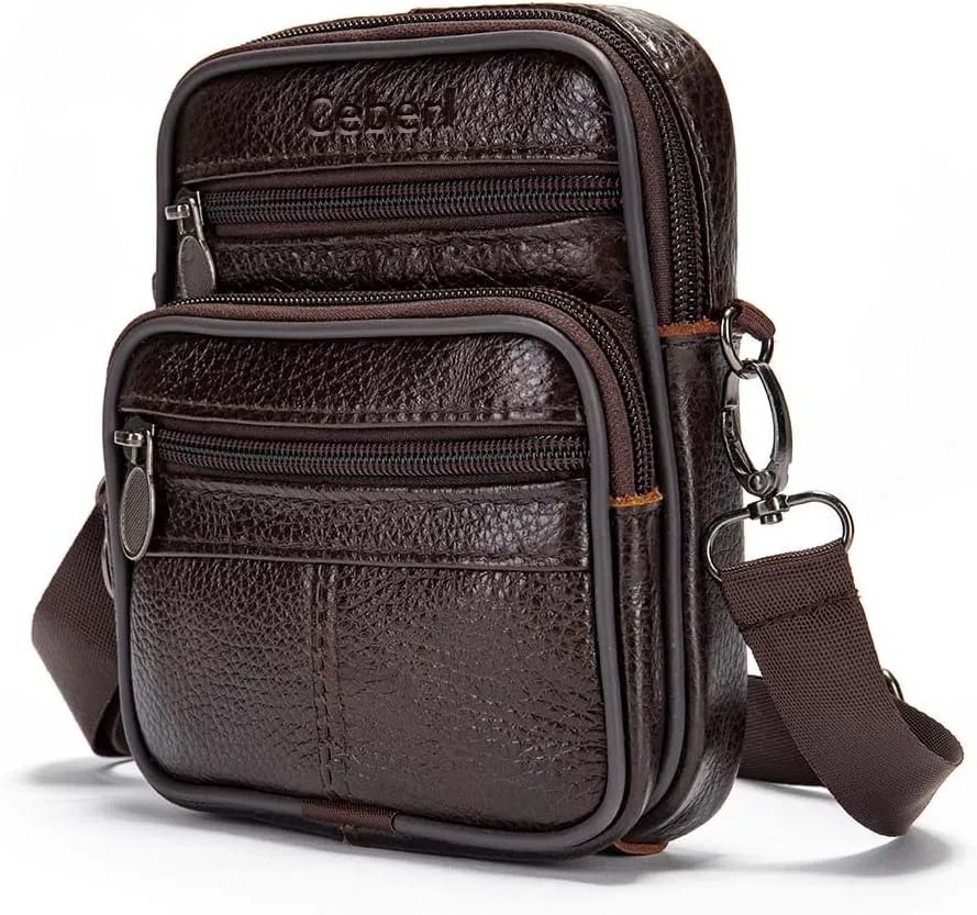 SALE Mens Genuine Leather Fanny Bag Messenger Shoulder Satchel Waist Bag Pack Coffee