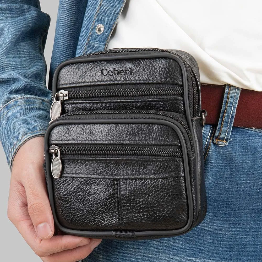 SALE Mens Genuine Leather Fanny Bag Messenger Shoulder Satchel Waist Bag Pack Coffee