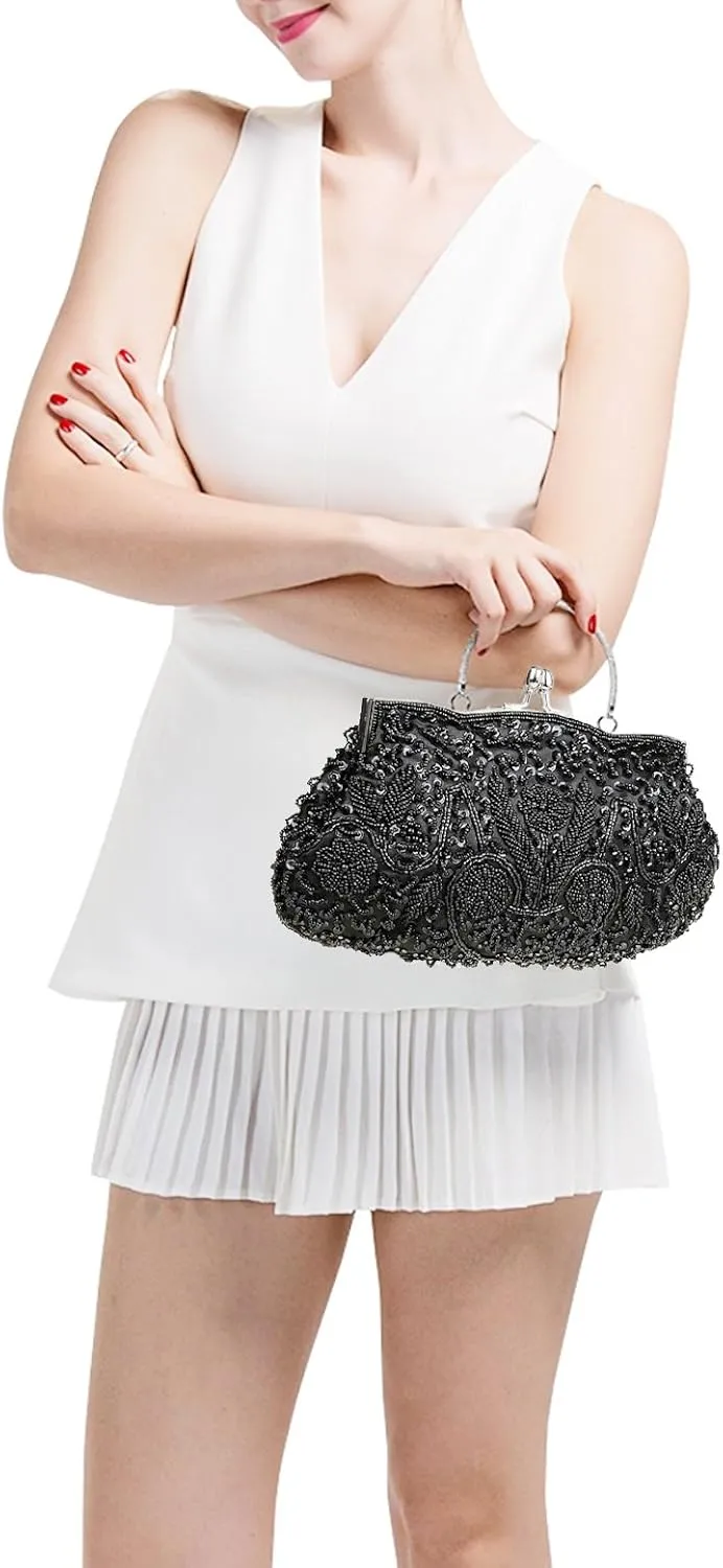 Satin Purse Evening Handbags Wedding Bag Beaded Sequins Clutch for Party