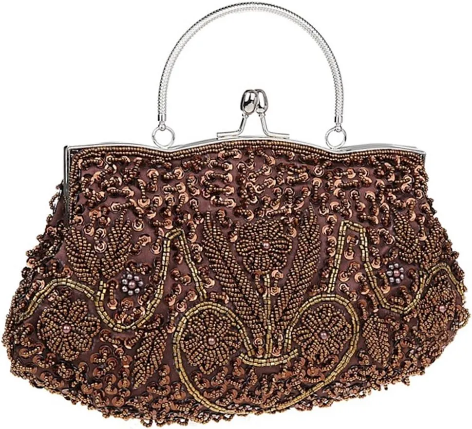 Satin Purse Evening Handbags Wedding Bag Beaded Sequins Clutch for Party