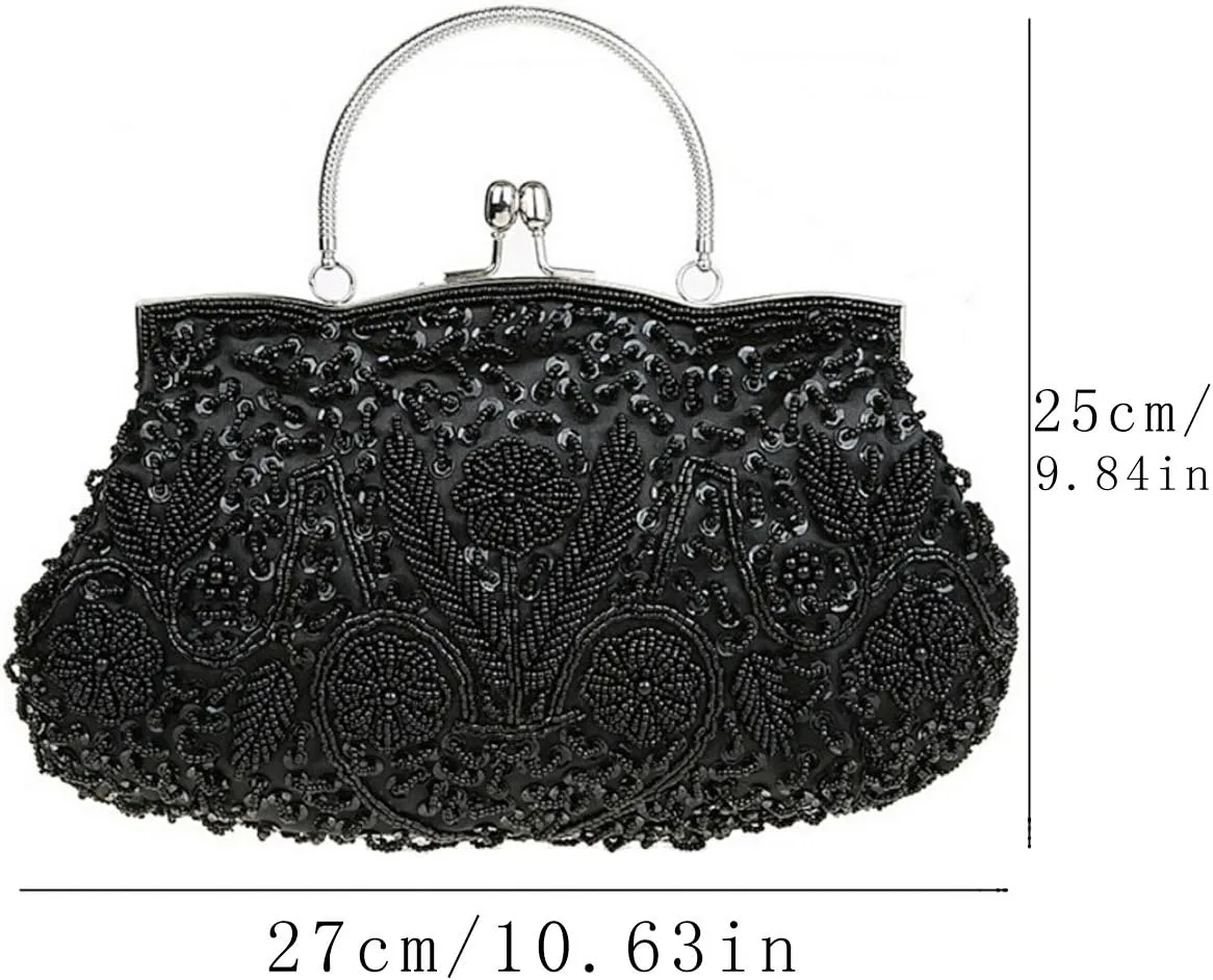 Satin Purse Evening Handbags Wedding Bag Beaded Sequins Clutch for Party